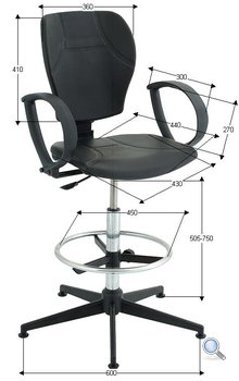 Wymiary krzesła przemysłowego Techno Chrom Plus